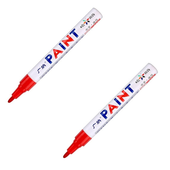ZOURIH Paint Markers, 2 Pcs Colorful Oil-Based Waterproof Quick Dry Permanent Pen for Rocks Painting, Wood, Fabric, Plastic, Canvas, Glass, Metal, Tire, Stone, DIY Craft,Red