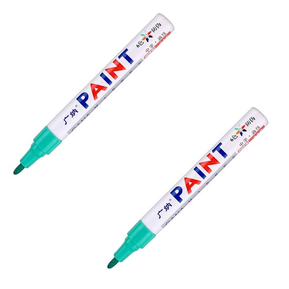 ZOURIH Paint Markers, 2 Pcs Colorful Oil-Based Waterproof Quick Dry Permanent Pen for Rocks Painting, Wood, Fabric, Plastic, Canvas, Glass, Metal, Tire, Stone, DIY Craft,Green
