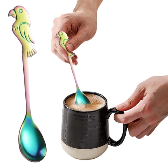 ZOURIH Parrot Long Handle Spoons,Coffee Stirrers,Premium Stainless Steel Coffee & Ice Cream Spoons,Green