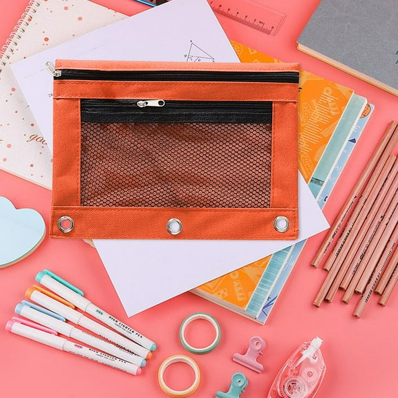 ZOURIH Pencil Pouch for 3 Ring Binder - 3 Hole Zipper Pen Case Bag Holder Bulk Accessories Clear Window Aesthetic organizer Pockets,