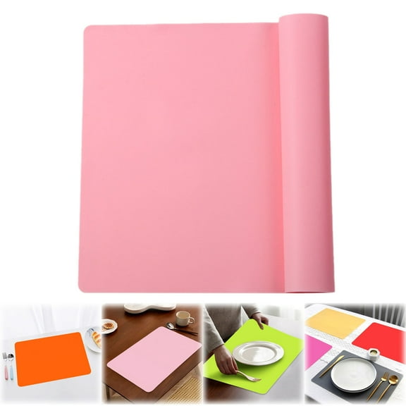 ZOURIH Placemats, Silicone Dining Table Mats, Heat Resistant Anti Skid Placemats for Home Kitchen and Restaurant Table, Washable Easy to Clean Table Mats,Light Pink