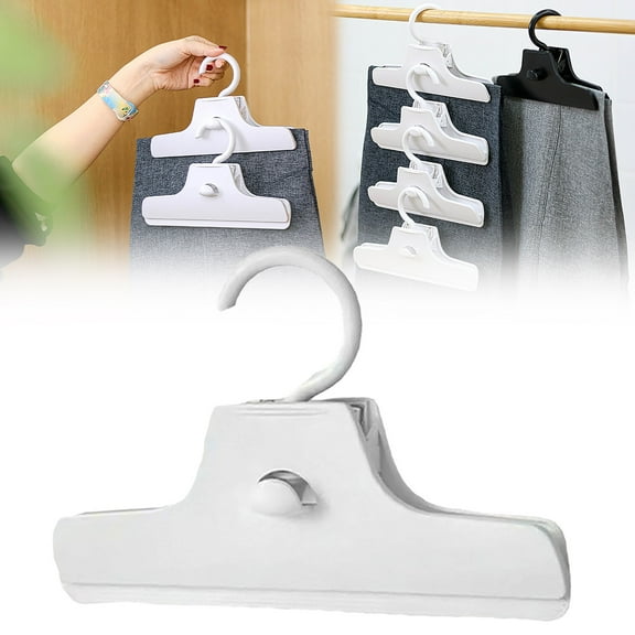 ZOURIH Plastic Pants Hanger with Adjustable Clips - 360° Swivel Hook,Non-Slip Clamp for Skirts,Jeans,Shorts & Delicate Fabrics,White
