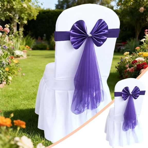 ZOURIH Polyester Stretch Chair Sashes Bands organza Sash Bows Spandex Bows for Party Birthday Hotel Romantic Wedding Banquets Decoration,Purple