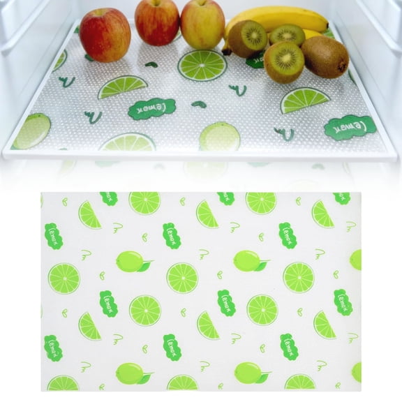 ZOURIH Refrigerator Liner Shelf Liner Waterproof Drawer Pad for Kitchen Cabinets Washable Refrigerator Mats Adhesive Non-Slip Drawer Cover Sheet for Fridge Dresser (Green Lemon,11.8*118inch),1