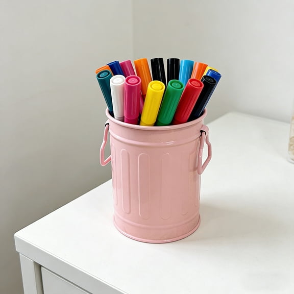 ZOURIH Retro Barrel Pen Holder with 2 Handles,Metal Pencil Holder Pen Cup,Makeup Brush Holder,Cute Pen organizer for Desk office Home,1