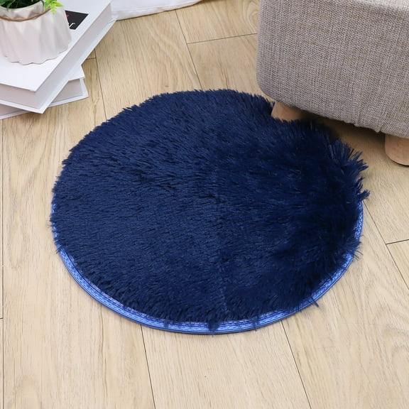 ZOURIH Round Faux Fur Round Rug,Fluffy Area Mat,Fluff Rugs for Bedroom Floor Sofa Living Room 15.8"x15.8" Navy Blue