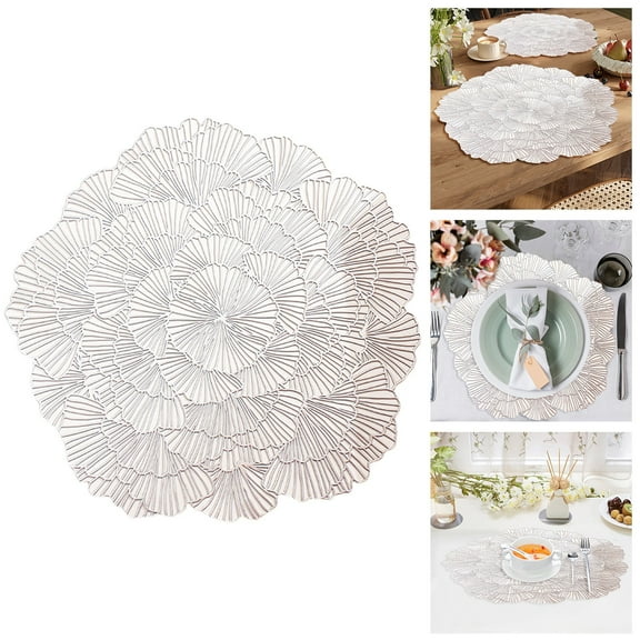 ZOURIH Round Silver Placemats Set of 1 Tablemats Flower Place Mats Table Setting Kitchen Table Mats for Dining Table Holiday Wedding Decorative