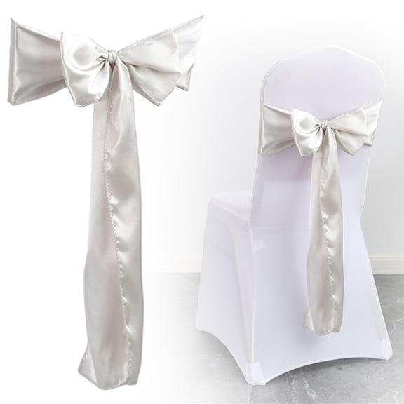 ZOURIH Satin Chair Sashes Bows-1 PCS Chair Ribbon Ties Back Sash for Christmas,Wedding Party Events Banquet Chair Cover Decoration,Silver