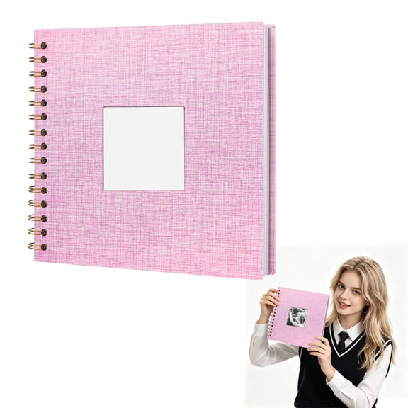 ZOURIH Scrapbook Photo Album Linen Cover, 8x8 Inch Hardcover Kraft White Pages Memory Book, for Travel Wedding Guest Book Christmas (23 Sheets/ 46 Pages,Pink)