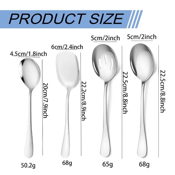 ZOURIH Serving Spoons Large,4 Pcs Stainless Steel Buffet Spoon Long Handle Soup Cooking Spoon,for Home,Restaurant,All Type-Silver