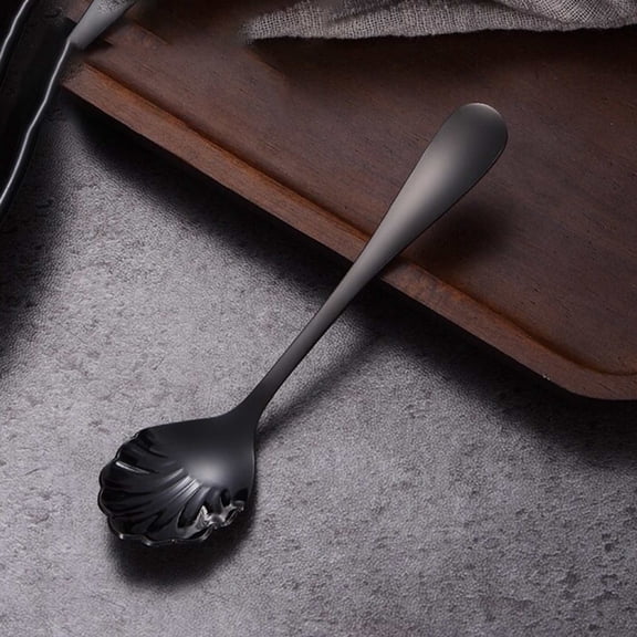 ZOURIH Shell Shape Stir Spoons 18/10(304) Stainless Steel Sugar Spoon Vintage 5.2inch Teaspoons for Coffee, Afternoon tea, Dessert, Espresso, Cappuccino, Demitasse, Yogurt, Home, Bar,Black