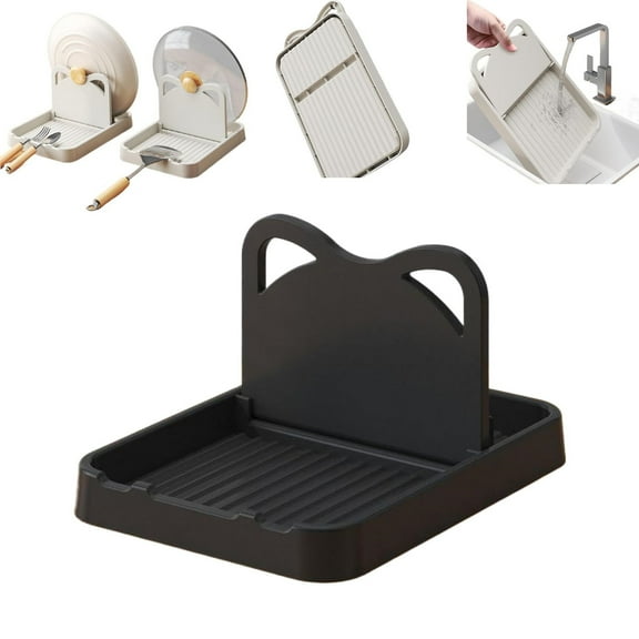 ZOURIH Spoon Rest with Pot Lid Holder for Stove top, Spoon Holder for Kitchen Counter, Neat & Drip-Free While Cooking, Perfect for Placing spoons, pot lids, Spatulas, Utensils, Ladle, tongs,Black