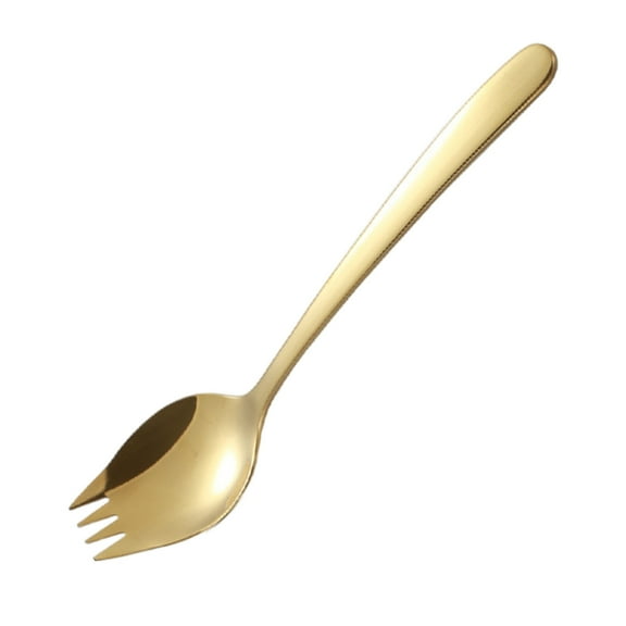 ZOURIH Sporks,1-Pack 18/10 Stainless Steel Dessert Spoons 6 inches Long Handle Ice Cream Spoons Salad forks Flatware Set Reusable Fruit Appetizer Dessert forks for Household Use or Camping,Gold