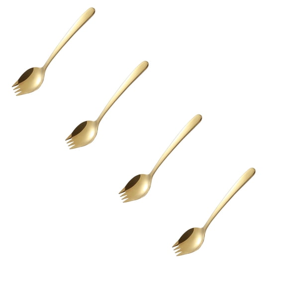 ZOURIH Sporks,4-Pack 18/10 Stainless Steel Dessert Spoons 6 inches Long Handle Ice Cream Spoons Salad forks Flatware Set Reusable Fruit Appetizer Dessert forks for Household Use or Camping,Gold