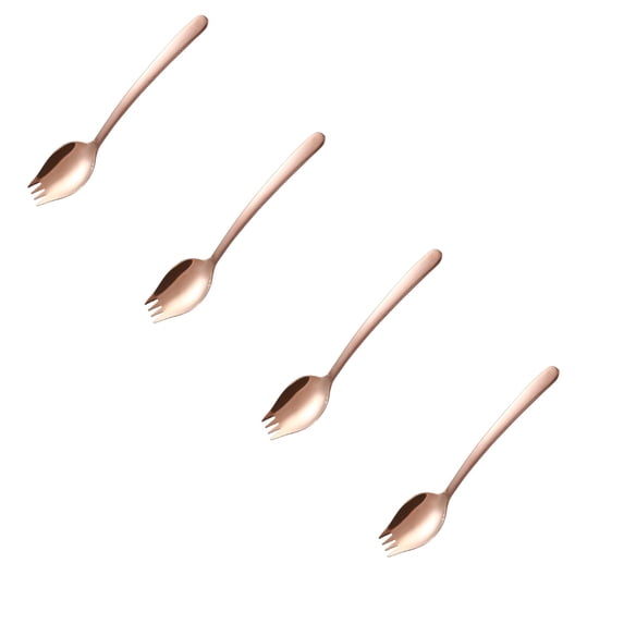 ZOURIH Sporks,4-Pack 18/10 Stainless Steel Dessert Spoons 6 inches Long Handle Ice Cream Spoons Salad forks Flatware Set Reusable Fruit Appetizer Dessert forks for Household Use or Camping,Rose Gold