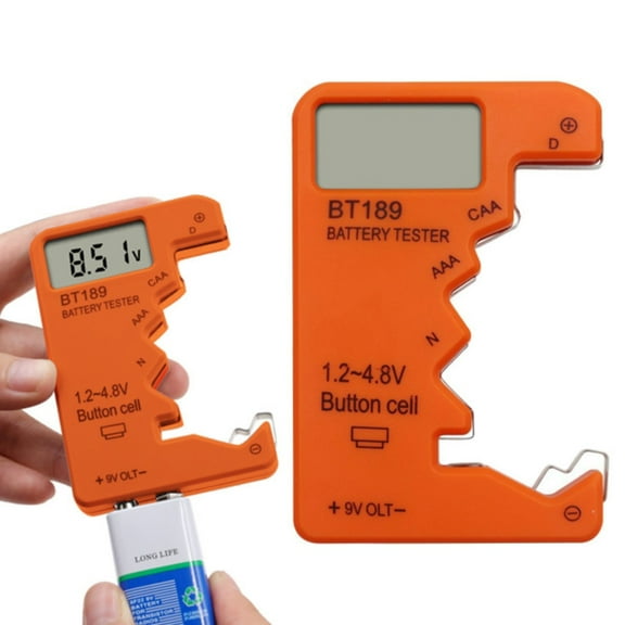 ZOURIH Universal Battery Tester with LCD Display, Multi Purpose Digital Battery Capacity Level Detector Voltage Checker Tool for D, C, AA, AAA, 9V Batteries,1.5V Button Cell,Orange