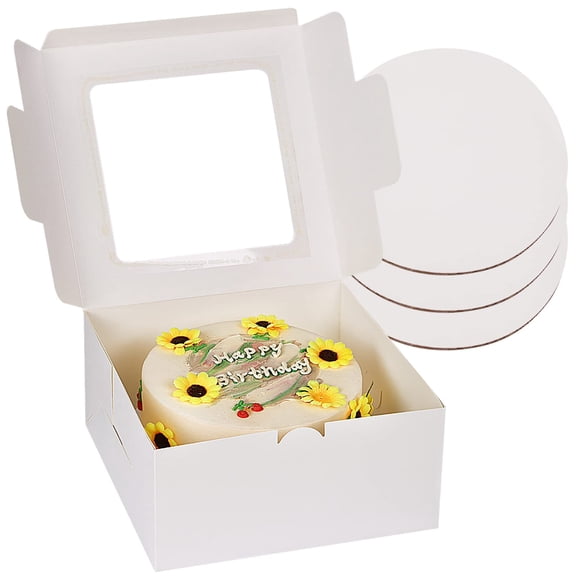 ZOUYUE 10 Inch Cake Boxes Set (20pcs, 10 Boxes & 10 Boards) 10x10x5 Inches Tall Cake Boxes with Window, White Bakery Cake Boxes with Boards for Pastries, Cookies