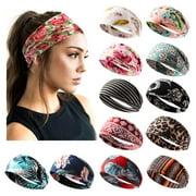 QALLPESD ZOUYUE 12 Pack Headbands for Women Boho Printed Non Slip Hair Band Sport Yoga Running Elastic Sweat Hair Wrap for Girls