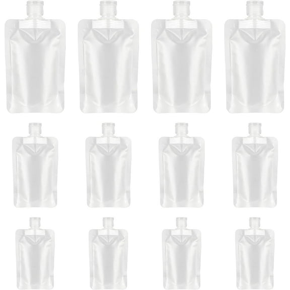 ZOUYUE 12 Pieces Travel Size Refillable Pouch for Toiletries Bulk 30ml/50ml/100ml, TSA Approved Squeeze Empty Stand Up Pouches for Liquids Lotion Shampoo Bags, Leak Proof Cosmetic Containers