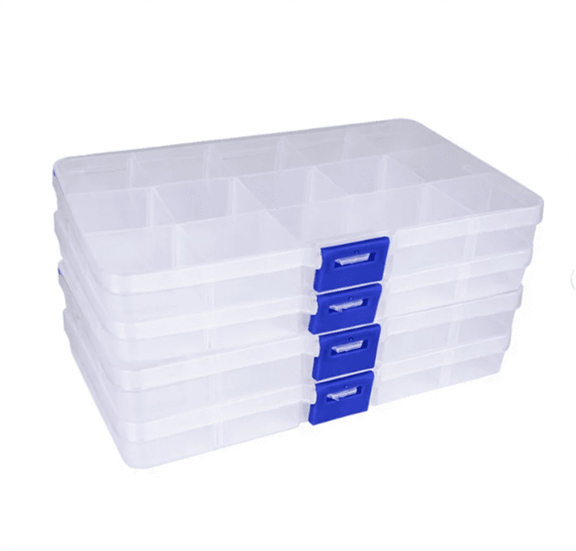 ZOUYUE 15-Grid Rectangular Plastic Storage Box, Clear, 4 Count Pack