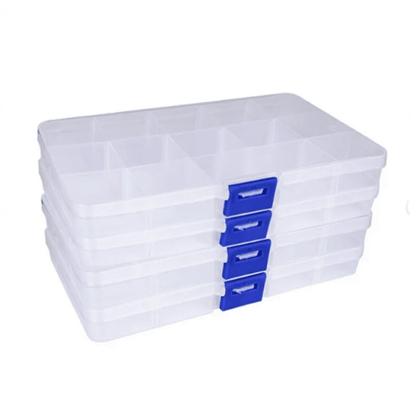 ZOUYUE 15-Grid Rectangular Plastic Storage Box, Clear, 4 Count Pack