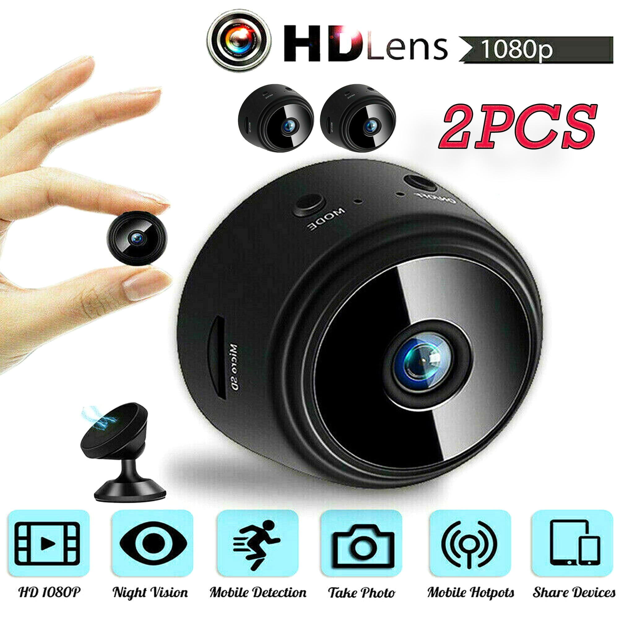 ZOUYUE 2 PCS Mini Wireless WiFi Camera,Camera with Audio and Video Live  Feed,with Cell Phone App Wireless Recording,1080P HD Cameras with Night  Vision,Tiny Cameras for Indoor/ Outdoor 