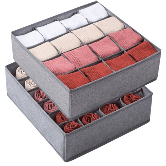 ZOUYUE 2 Pack Socks Underwear Drawer Organizer (24+16 cells), Gray