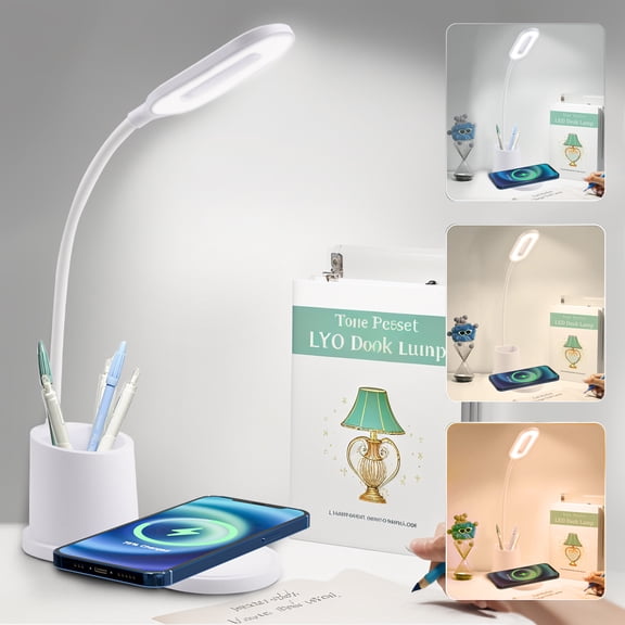 ZOUYUE 2 in 1 LED Desk Lamp 15” -Light Dimmable USB Power Touch Control White Desk Lamp