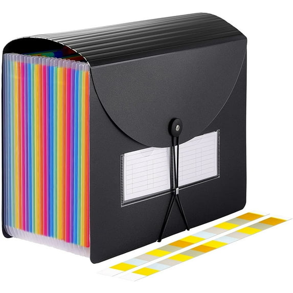 ZOUYUE 24 Pockets Expanding File Folder,Black Desktop Accordion Folders Document Storage Organizer with Expandable Cover (A4/Letter Size)