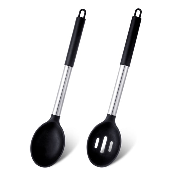 ZOUYUE 2Pcs Silicone Cooking Spoon, Large Serving Spoons, Nonstick High Temperature Food Grade Cooking Spoon for Kitchen Baking Drainage