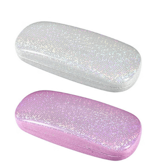 ZOUYUE 2pcs Glitter Hard Shell Eyeglasses Case,Portable Dazzling Glasses Case for Women Men Girl Travel Study Work,6.4*2.5in(Pink+White)