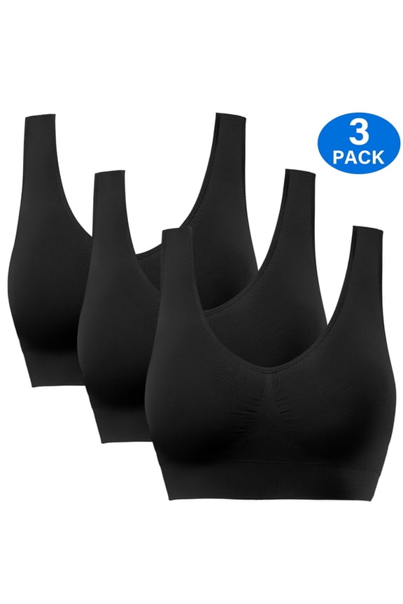 ZOUYUE 3 Pack Sports Bra for Women - Comfortable Sleep Bra Seamless Stretchy Workout Yoga Bra with Removable Pads