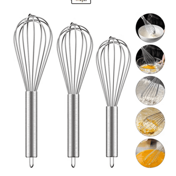 ZOUYUE 3Pcs 8 Inch, 10 Inch, 12 Inch Stainless Steel Whisk Kitchen Whisk Set Kitchen Whip Kitchen Utensils Wire Whisk Balloon Whisk Set for Blending, Whisking, Beating and Stirring