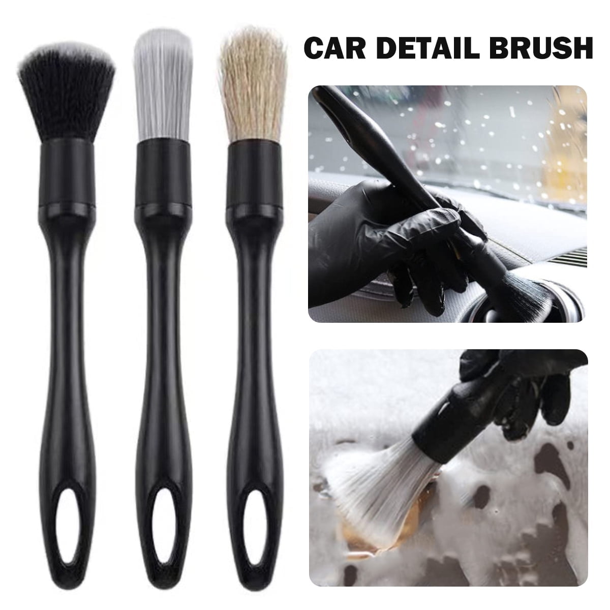 ZOUYUE 3pcs Car Detailing Brushes Set Soft Auto Detailing Brush Kit Interchangeable Different