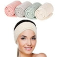 thumbnail image 1 of ZOUYUE 4 Pack Spa Facial Headband Makeup Hair Wrap Adjustable Hair Band Soft Towel Head Band for Face Washing, Shower Sports Yoga (Pea Green, Pink, Beige, Light Gray), 1 of 6