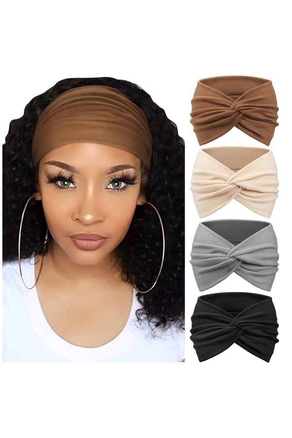 ZOUYUE 4 Pack Turban Headbands for Women Wide Vintage Head Wraps Knotted Cute Hair Band Accessories
