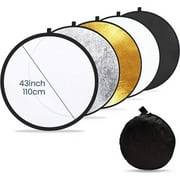 ZOUYUE 43In (110cm) Light Reflectors 5 in 1 Photo Collapsible Photography Reflector with Bag - Portable Camera Light Reflector Photography Panel for Studio Video-Translucent, White, Silver,Gold,Black