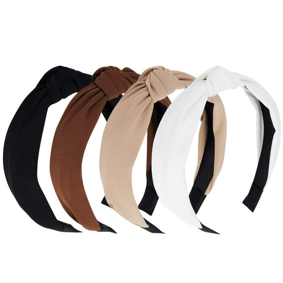 ZOUYUE 4PCS Knotted Headbands - Non Slip Wide Fashion Head Bands for Women and Girls - Black and White Top Knot Accessories