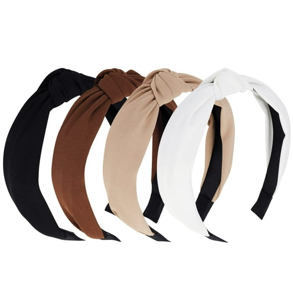 ZOUYUE 4PCS Knotted Headbands - Non Slip Wide Fashion Head Bands for Women and Girls - Black and White Top Knot Accessories
