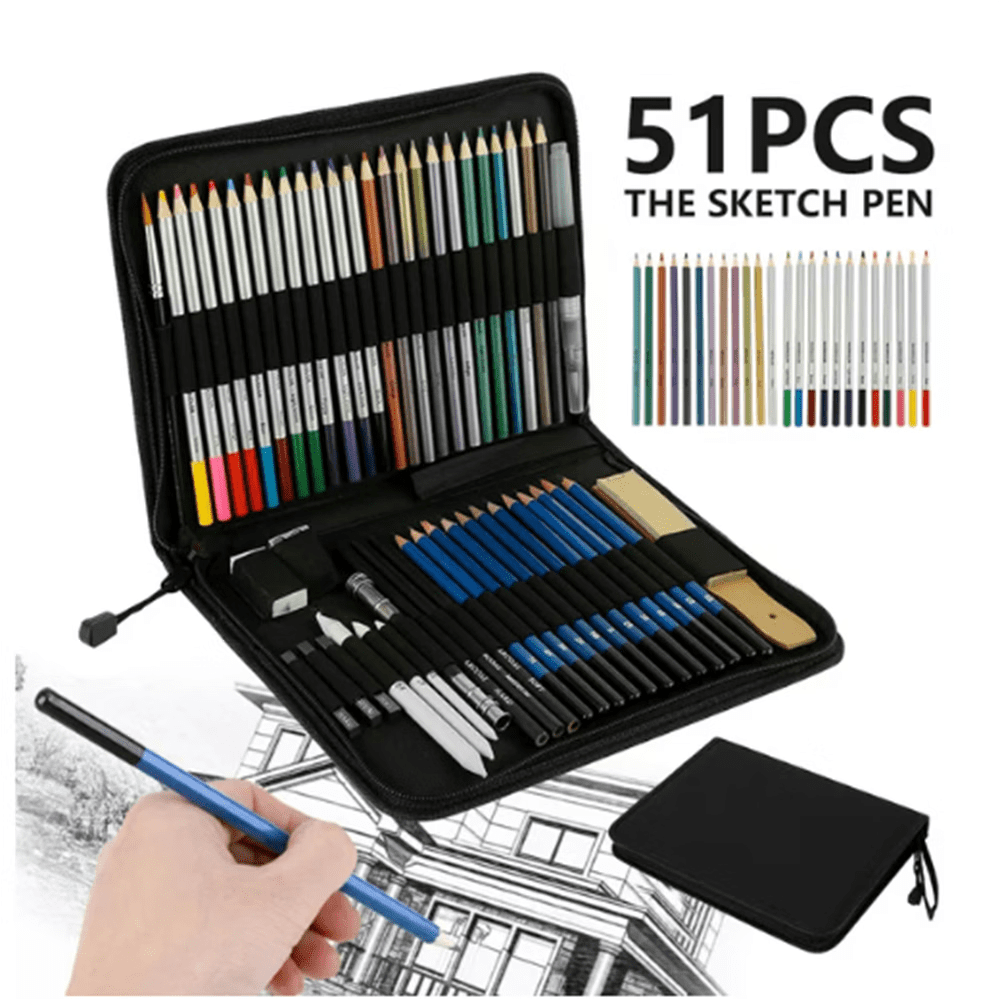 ZOUYUE 51-Piece Drawing Art Pencils, 51PCS Drawing & Art Supplies Kit for Kids, Complete Artist Kit, Include Graphite Pencils, Metallic Color Pencils, Water-soluble Pencils for Kids Adult Teens Artist