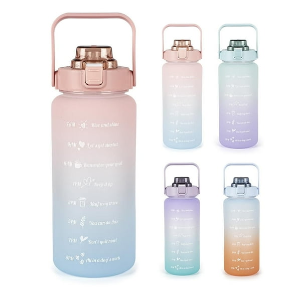 ZOUYUE 64OZ Half Gallon Water Bottle With Straw,Water Bottles with Time Marker/Handle,Leakproof BPA Free Reusable Water Jug Easy Carry for Adult and Kids Gym Sports Outdoors(Multicolor)
