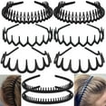 thumbnail image 1 of ZOUYUE 8 PCS Fashion No Slip Effortless Plastic Headbands with Teeth Comb Black Skinny Hair Bands for Women Men Teen Girls, Matte Black, 1 of 7