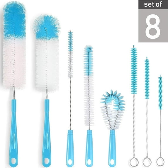 ZOUYUE 8-Pack Bottle Cleaning Brush Set - Long Handle Baby Bottle Cleaner for Washing Narrow Wine/Beer Bottle,Thermos,Hummingbird Feeder,Sports Well,Plus Kettle/ Straw Brush