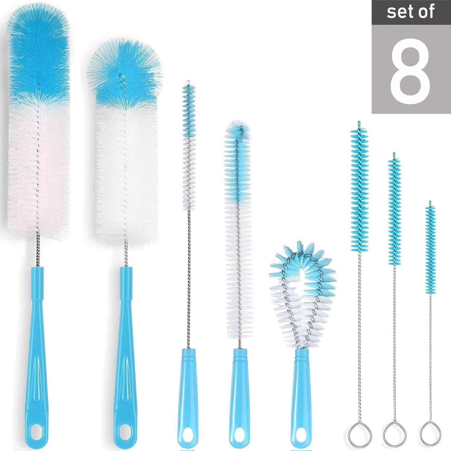 Disen 8-Pack Bottle Cleaning Brush Set - Long Handle Baby Bottle Cleaner for Washing Narrow Wine/Beer Bottle,Thermos,Hummingbird Feeder,Sports Well,Plus Kettle/ Straw Brush