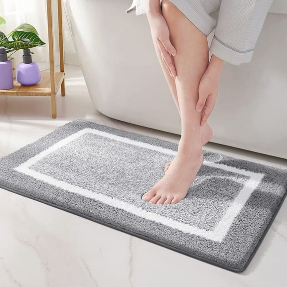 ZOUYUE Bathroom Rug, Soft Absorbent Bathroom Mat and Bath Mat, Premium Microfiber Shag Bath Rug Machine Washable (15.7"x24",Grey and White)