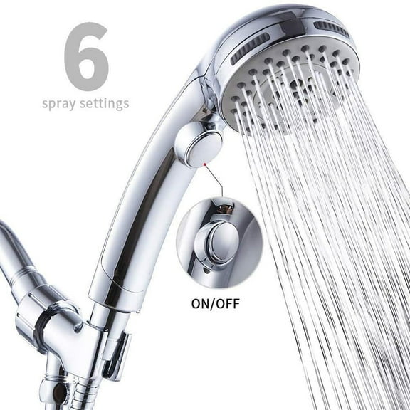 ZOUYUE Chrome High Pressure Handheld Shower Head with on/off Pause Switch, 6 Spray Modes Shower Wand with Shut off Button