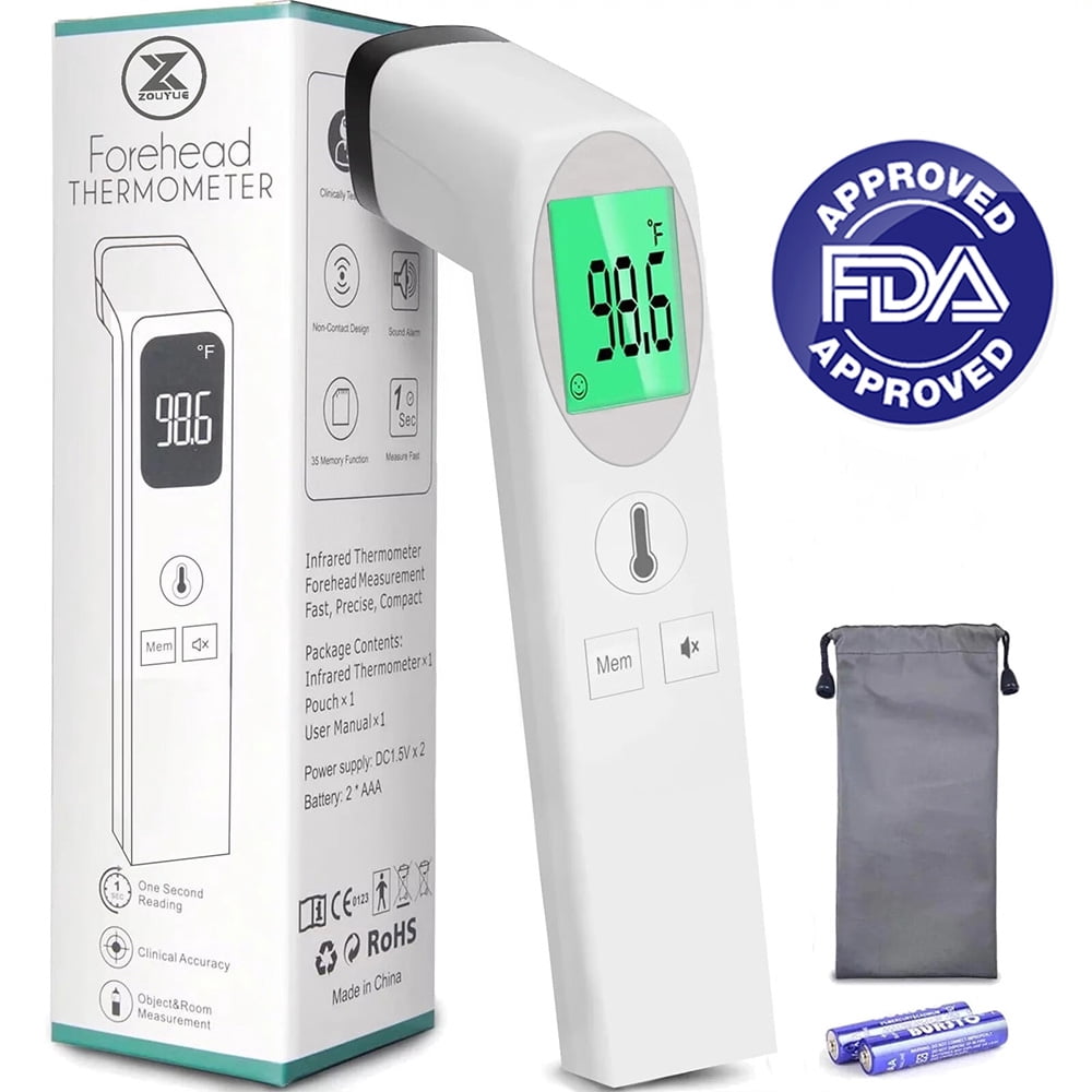 ZOUYUE Digital Thermometer for Adults and Kids, Accurate No-Touch Infrared Thermometer with LED Display, 35 Memory & Mute Function, 1-Second Reading & Fever Alarm for the Whole Family