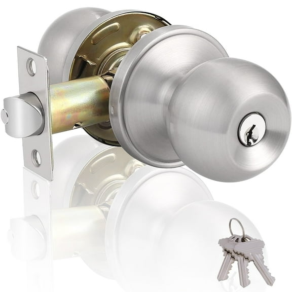 ZOUYUE Door knob,Keyed Entry Door Knob with Lock, Interior and Exterior Door Lock, Standard Ball, Satin Nickel