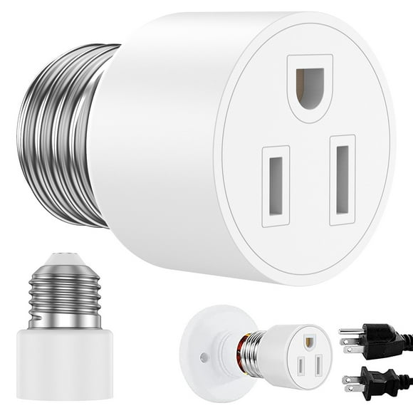 ZOUYUE E26/ E27 3 Prong Light Bulb Socket Adapter,Polarized Screw in Outlet for Light Socket Adapter Outlet 3Prong Light Bulb Socket Adapter Light Bulb Plug Adapter for Patio,Garage,Porch