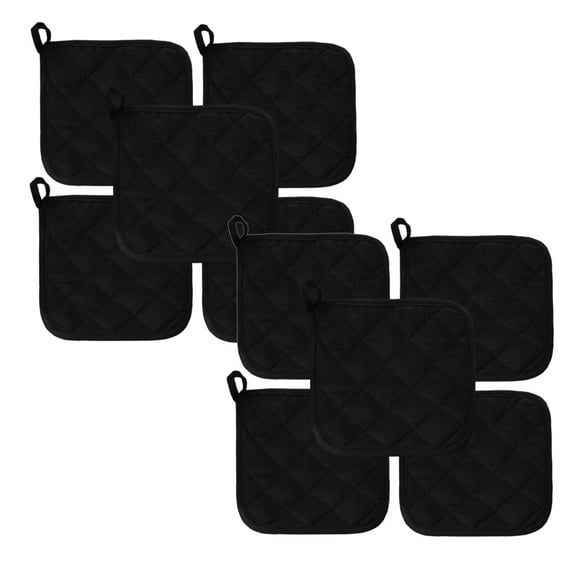 ZOUYUE Economical Lightweight Bulk Potholders Ten (10) Pack Everyday Quality 6.5" Square Perfect for Craft Projects Black